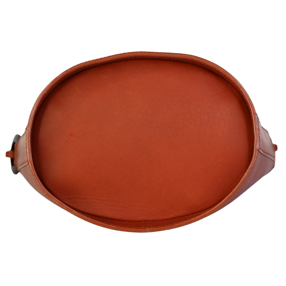 Sezane Tan Brown Leather Mona Bag With Beaded Top Handle And Leather Crossbody Strap