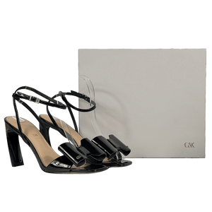 Charles & Keith Black Patent Leather Bow Heeled Sandals UK 6 EU 39