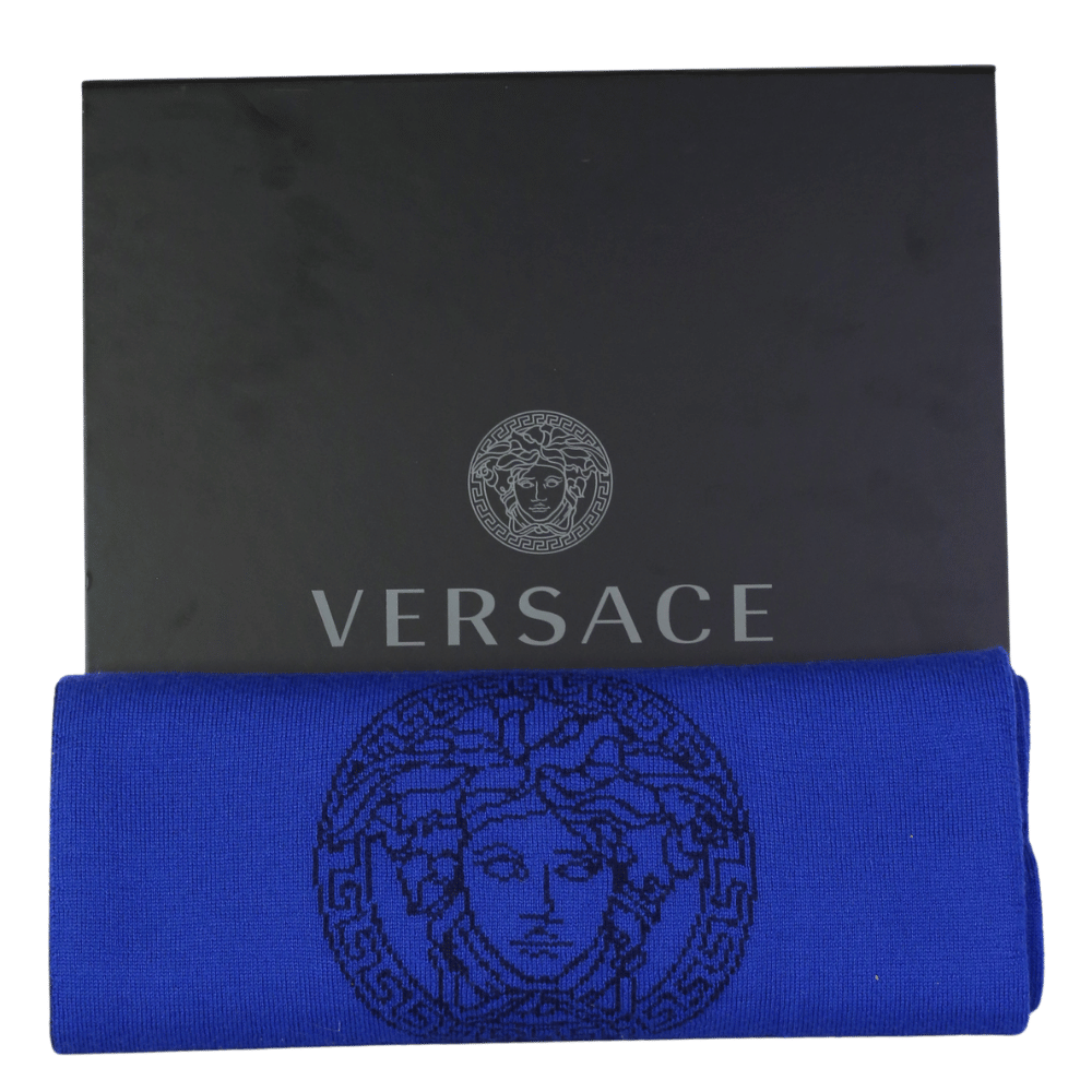 Versace Navy Blue / Blue 100% Wool Medusa Scarf