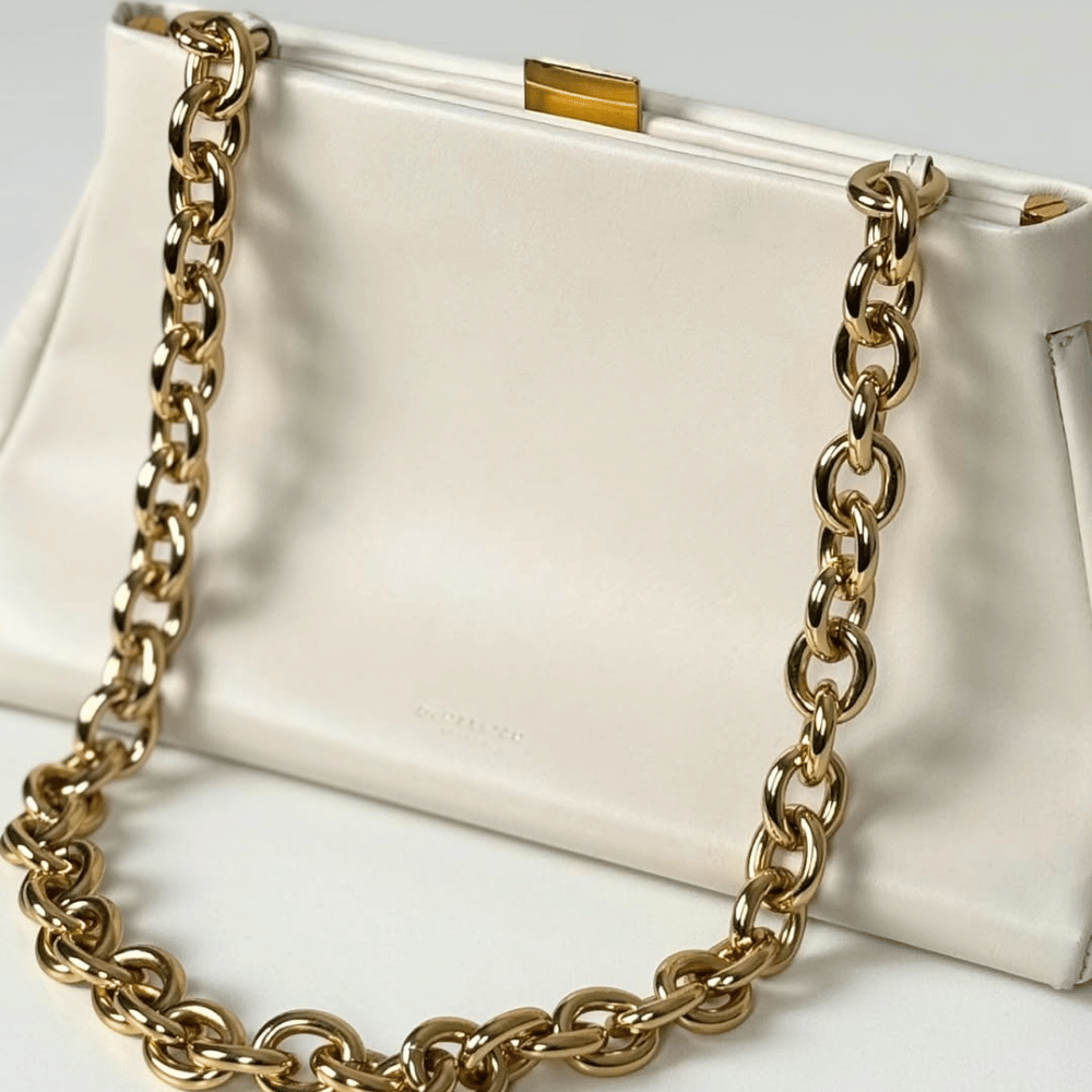 Demellier London Cream Cannes Chunky Chain Leather Clutch Bag