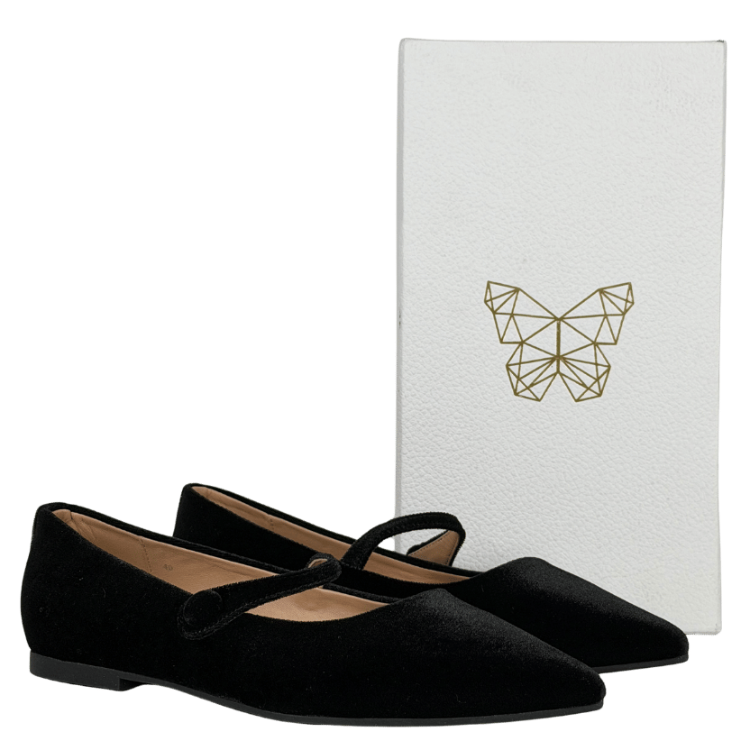 Age Of Innocence Black Thea Velvet Flats UK 7 EU 40 👠