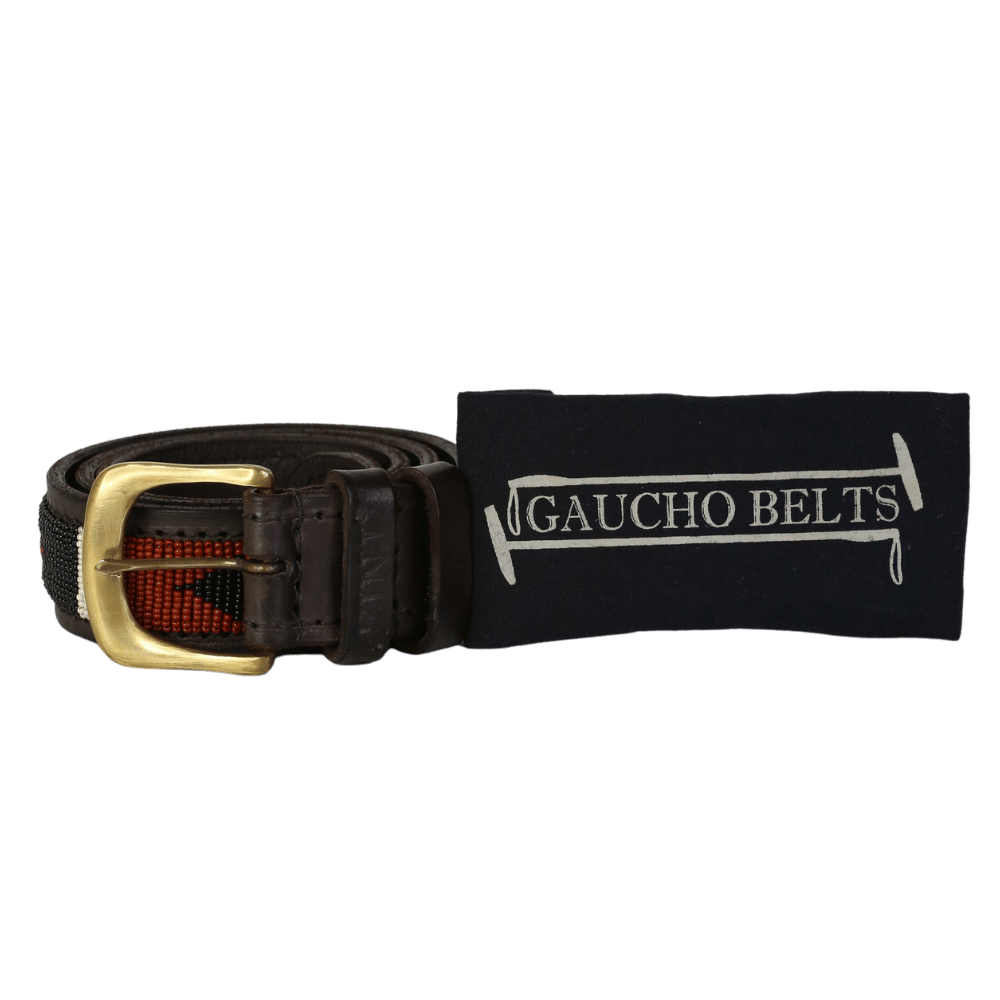 GAUCHO Brown Kenyan Beaded Leather Belt UK S