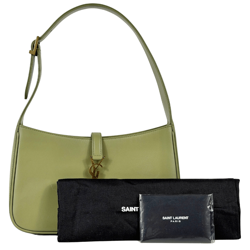 SAINT LAURENT Sage Green Leather Mini Le 5 À 7 Logo Shoulder Bag