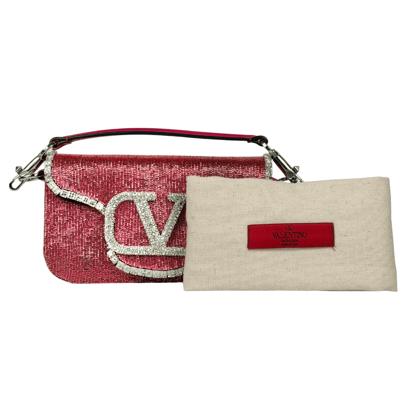 VALENTINO GARAVANI Pink Loco Crystal And Beaded Leather Shoulder Bag