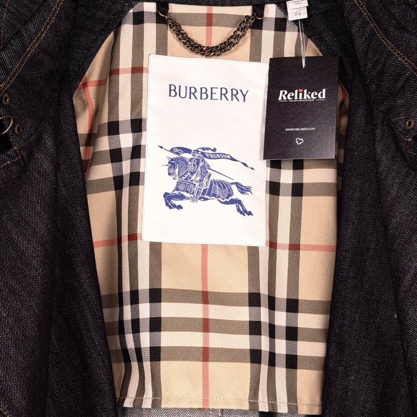 BURBERRY Blue Dark Denim Short Fitzrovia Trench Coat UK XS