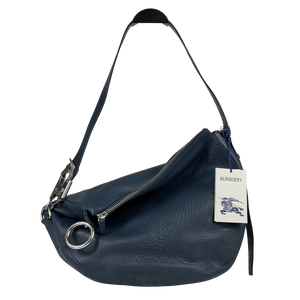 BURBERRY Blue Medium Pebbled Knight Leather Shoulder Bag