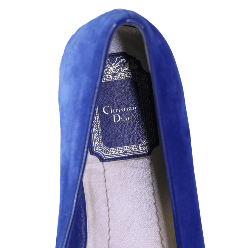 Christian Dior Blue Patent Leather And Suede Rose Flats UK 4 EU 37 👠