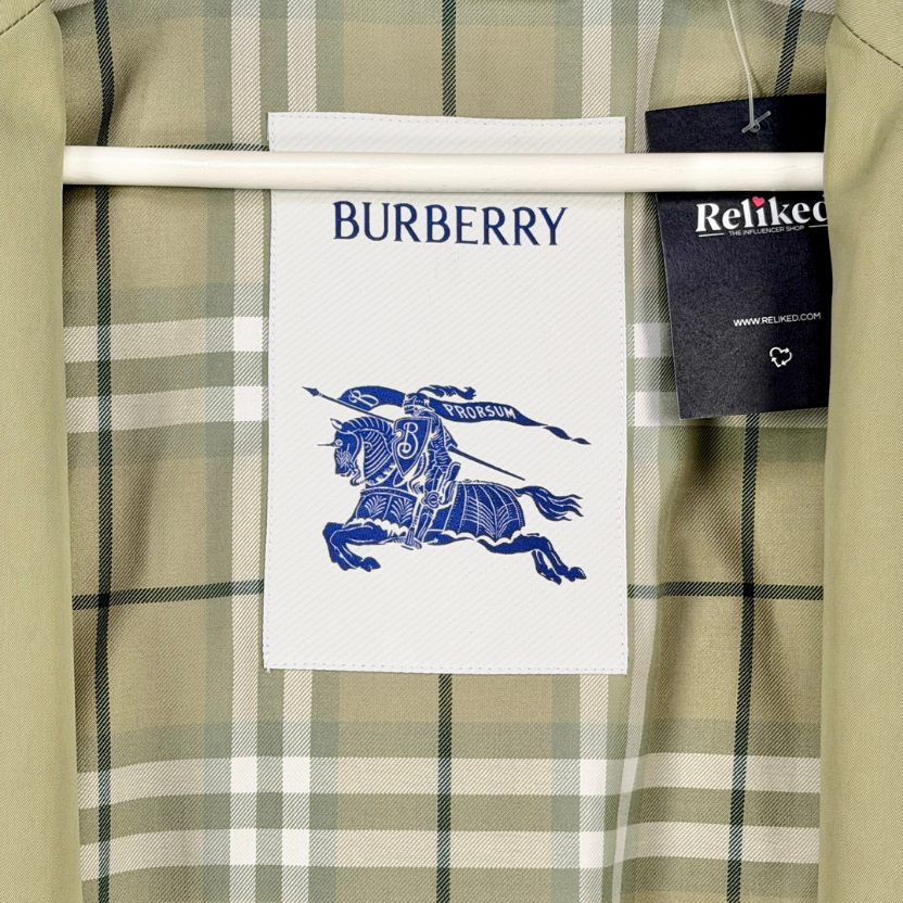 BURBERRY Sage Green Beige Double Breasted Belted Trench Coat UK 6