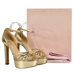 JENNIFER CHAMANDI Metallic Gold Nappa Leather Roberto 130 Bespoke Platform Sandals UK 7.5 EU 40.5