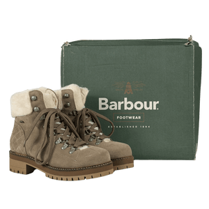 BARBOUR Beige Quilted Suede Faux Fur-trimmed Suede Boots UK 3 EU 36
