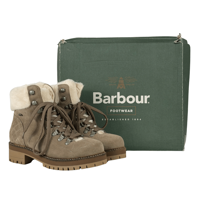 BARBOUR Beige Quilted Suede Faux Fur-trimmed Suede Boots UK 3 EU 36