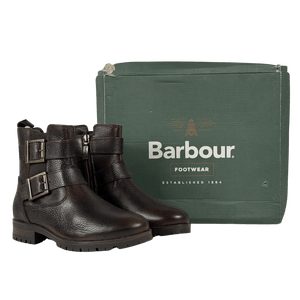BARBOUR Brown / Antique Brass Pebbled Leather Double Buckle Ankle Boots UK 3 EU 36