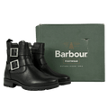 BARBOUR Black / Antique Silver Pebbled Leather Double Buckle Ankle Boots UK 3 EU 36
