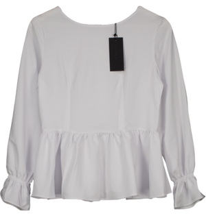 Cloth Inc White Long Sleeve Ruched Zip-back Blouse UK M