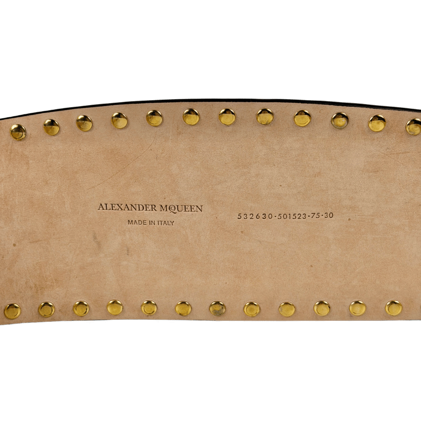 ALEXANDER MCQUEEN Black Leather / Gold Studded Corset Wide Waist Belt Sz 75/30 UK XS