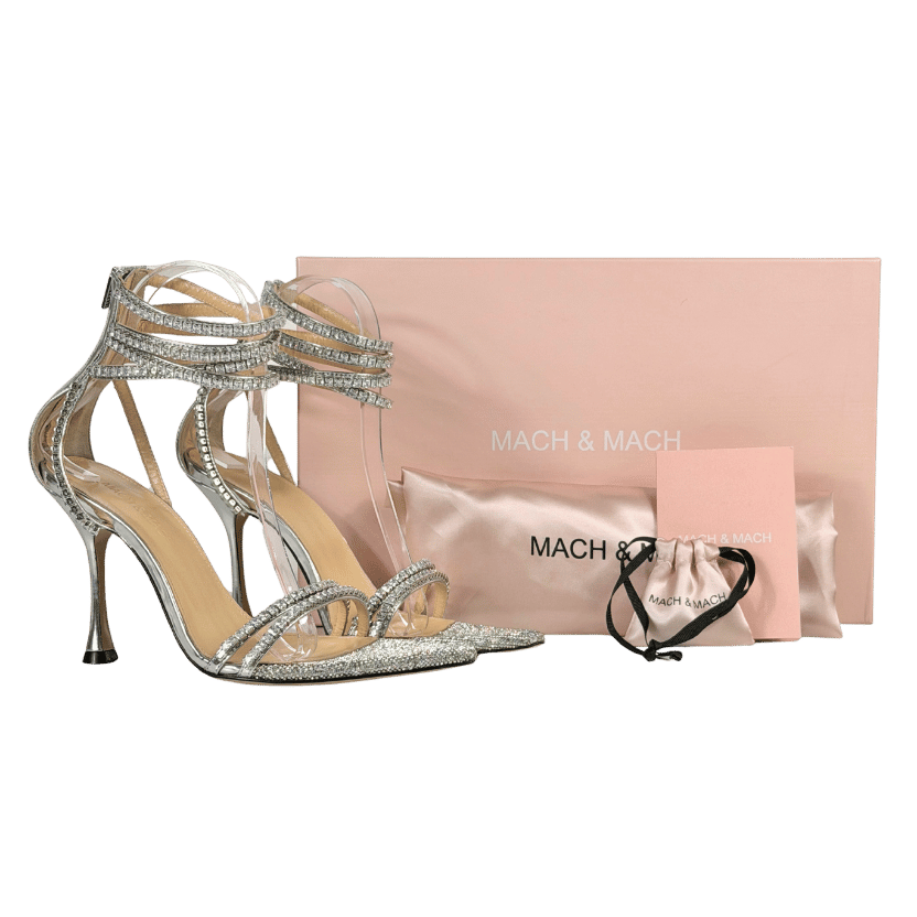 MACH & MACH Sandals - Gaia Metallic Crystal-trimmed Leather Heels UK 3.5 EU 36.5