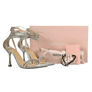 MACH & MACH Sandals - Gaia Metallic Crystal-trimmed Leather Heels UK 3.5 EU 36.5