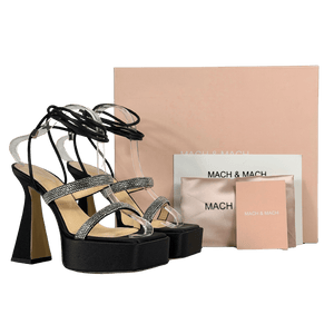 MACH & MACH Black Devon Crystal-embellished Satin Platform Sandals UK 5 EU 38