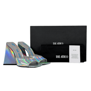 THE ATTICO Devon Metallic Silver Leather Mules UK 4 EU 37