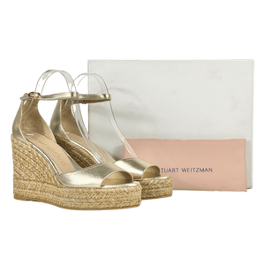 STUART WEITZMAN Metallic Gold Platform Wedge Espadrille Sandals UK 7.5 EU 40.5