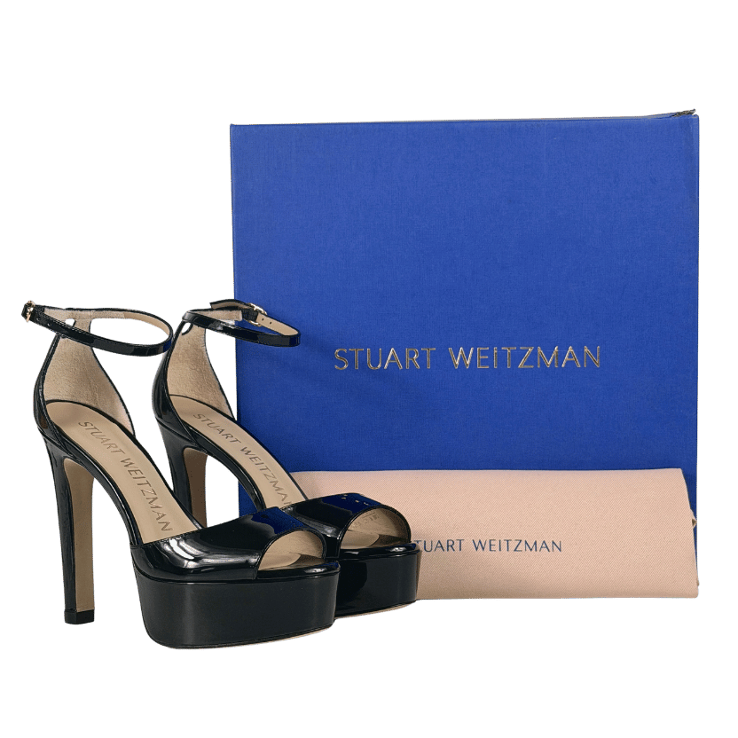 STUART WEITZMAN Black Patent Leather Platform Heel Sandals UK 3 EU 36