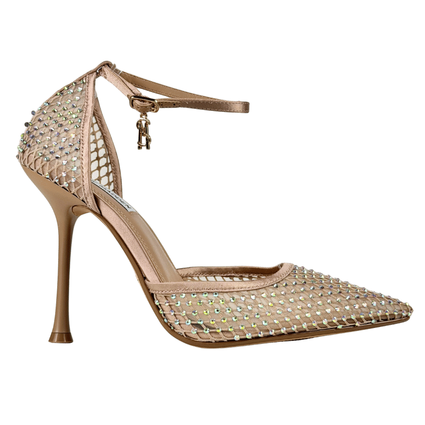 STEVE MADDEN Nude Sparx M Charm Crystal-embellished Heeled Woven Courts Us9 UK 7 EU 40