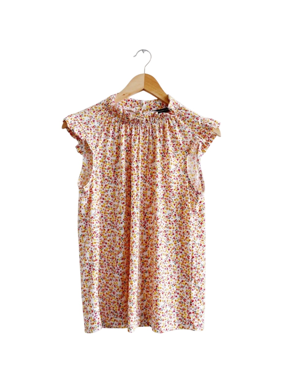 Adrianna Papell Yellow Floral Print Sleeveless Ruffled Blouse UK S