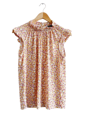 Adrianna Papell Yellow Floral Print Sleeveless Ruffled Blouse UK S