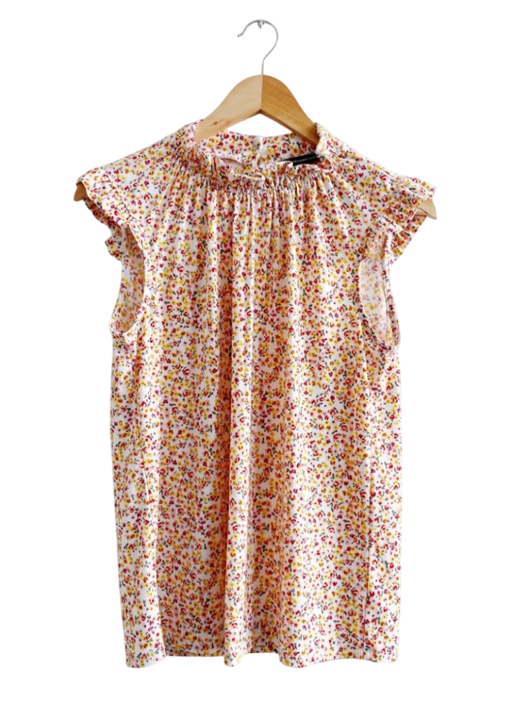 Adrianna Papell Yellow Floral Print Sleeveless Ruffled Blouse UK S