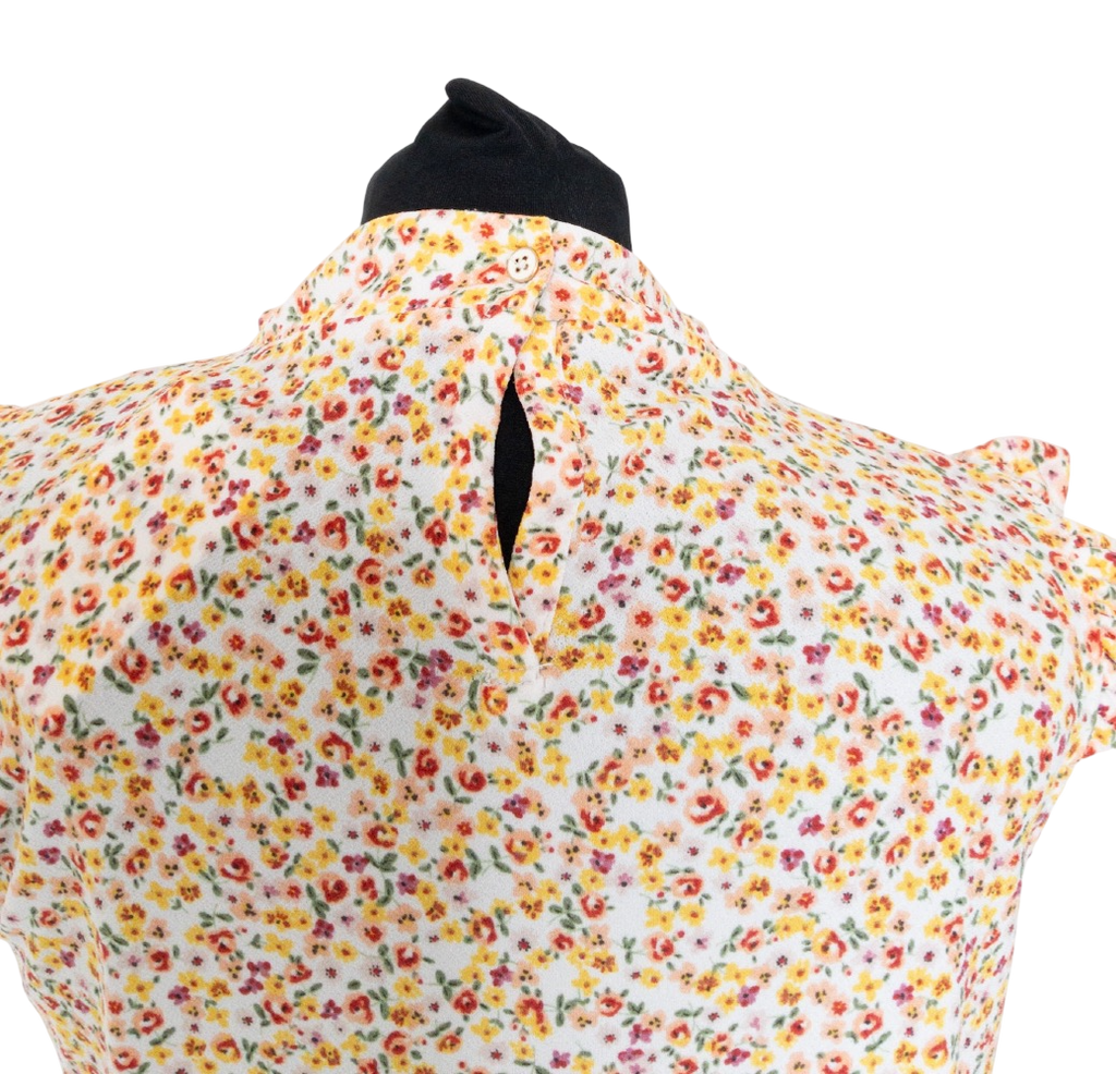 Adrianna Papell Yellow Floral Print Sleeveless Ruffled Blouse UK S