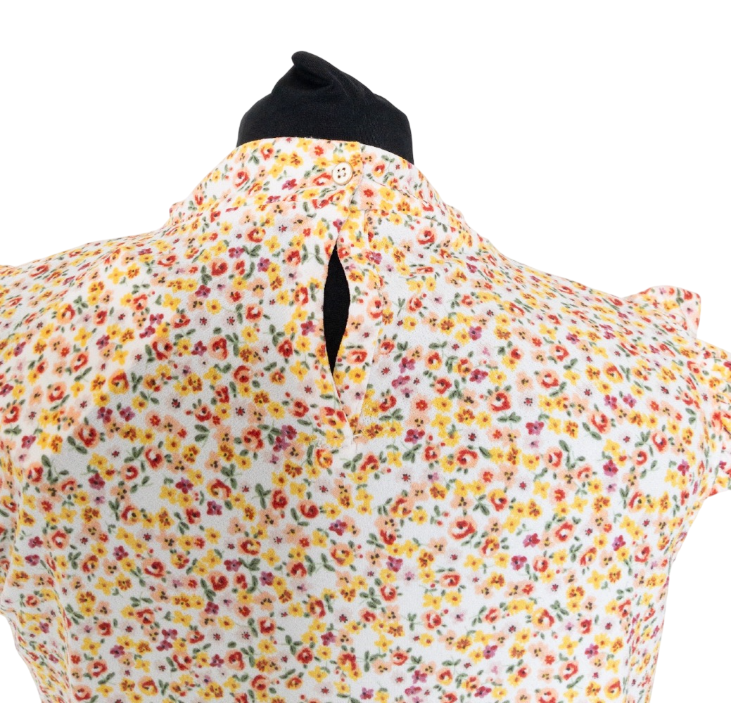 Adrianna Papell Yellow Floral Print Sleeveless Ruffled Blouse UK S