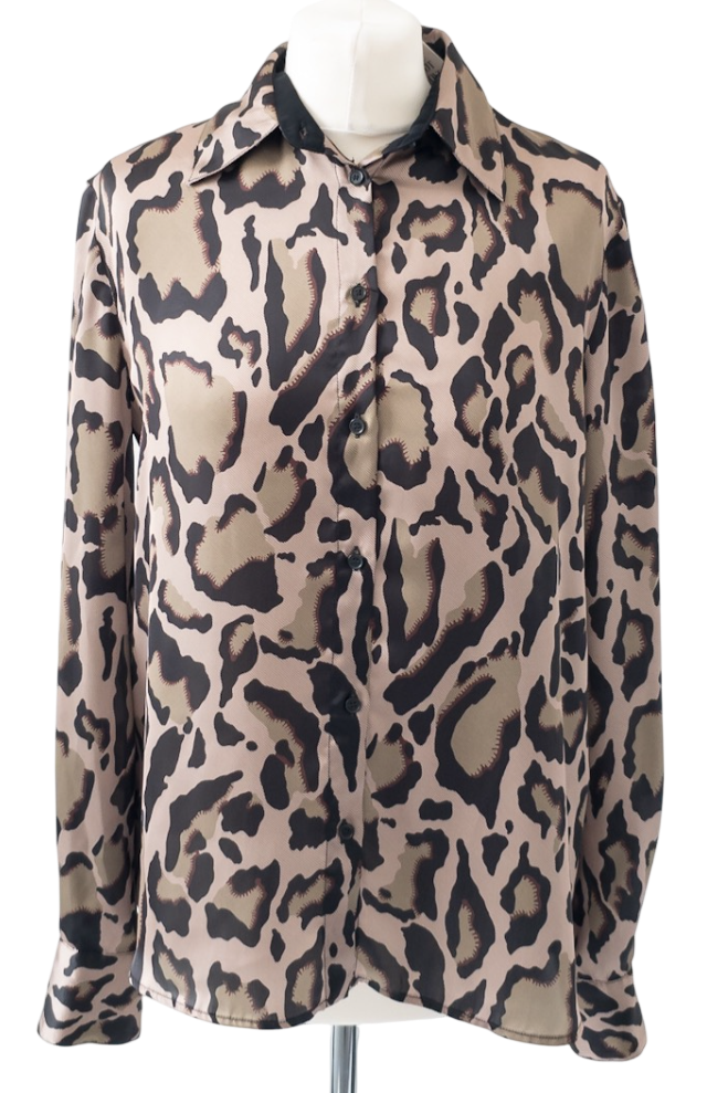 Pinko Leopard Print Stretch Silk Satin Blouse UK 8
