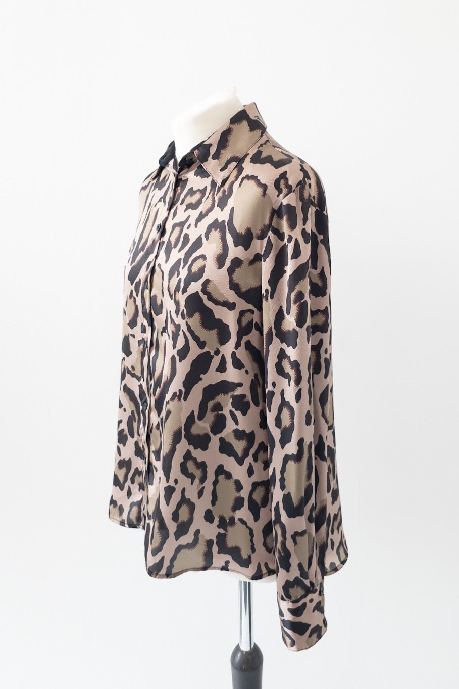 Pinko Leopard Print Stretch Silk Satin Blouse UK 8