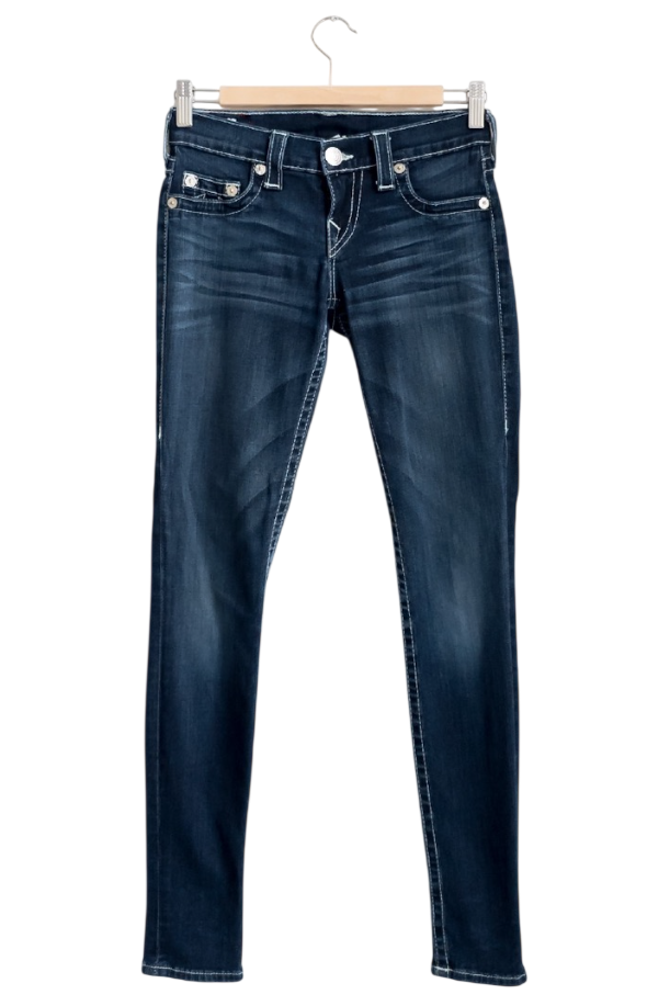 True Religion Blue V847 Contrast Stitch Skinny Jeans W25