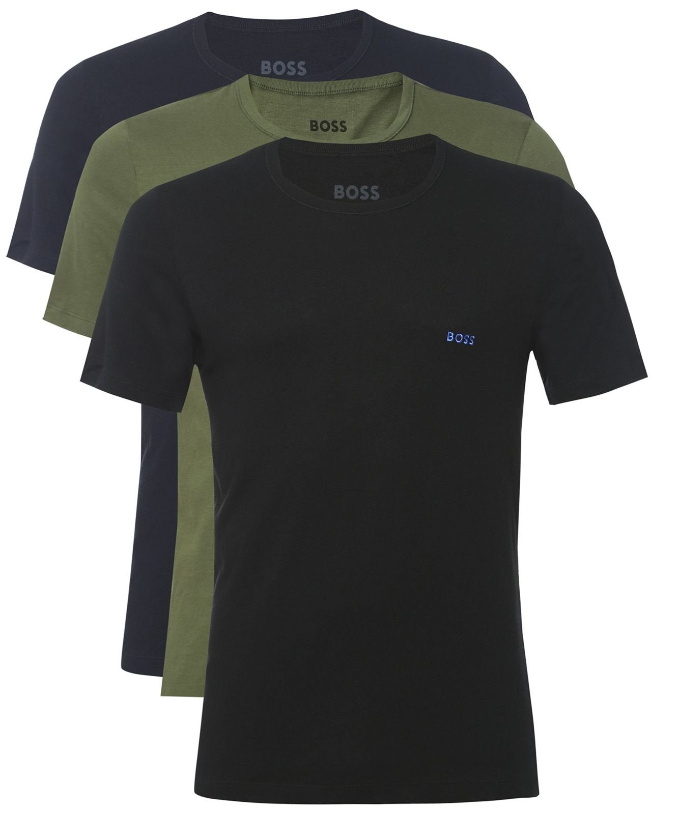 Hugo Boss Set of 3 Black/navy/khaki Classic Embroidered Logo Crew Neck T-Shirt UK XL