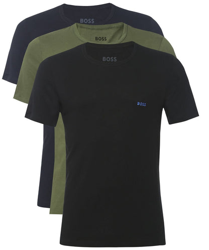 BOSS Set of 3 Navy/Khaki/Black Embroidered Logo Classic Crew Neck T-shirts UK S