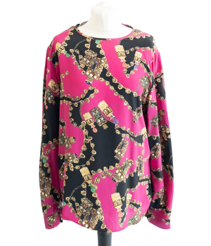 Luisa Spagnoli Pink Long Sleeved Chain Print Lightweight Blouse UK 18