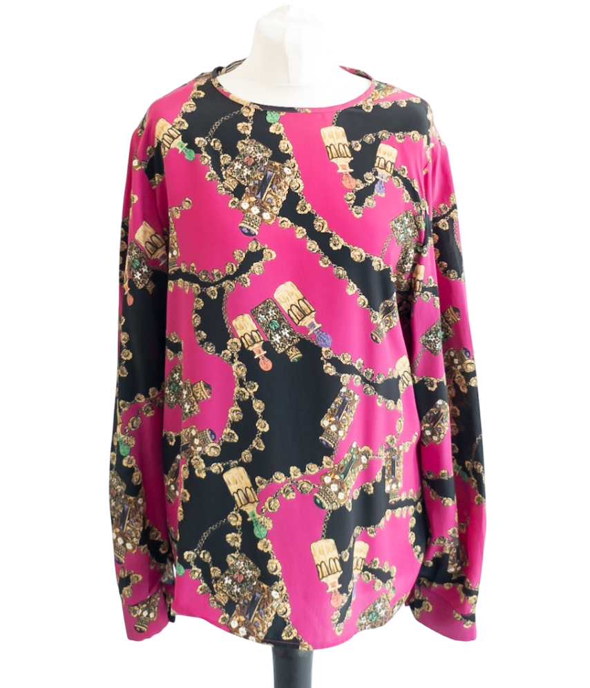 Luisa Spagnoli Pink Long Sleeved Chain Print Lightweight Blouse UK 18