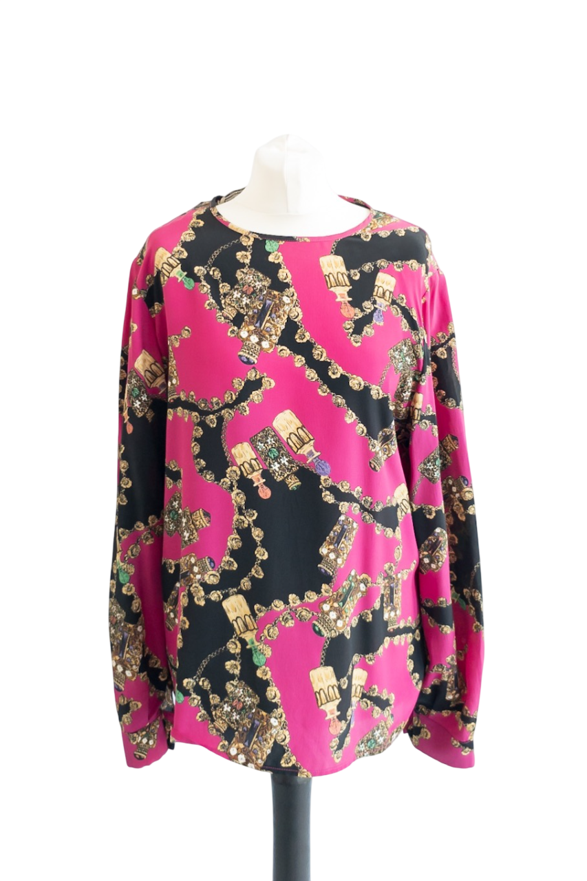Luisa Spagnoli Pink Long Sleeved Chain Print Lightweight Blouse UK 18