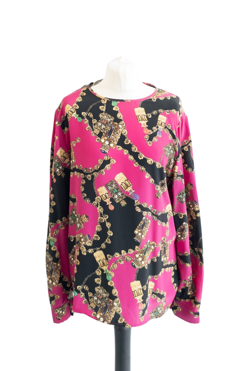 Luisa Spagnoli Pink Long Sleeved Chain Print Lightweight Blouse UK 18