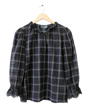Wyse London Camila Check Broderie Trim Shirt - Black UK 6