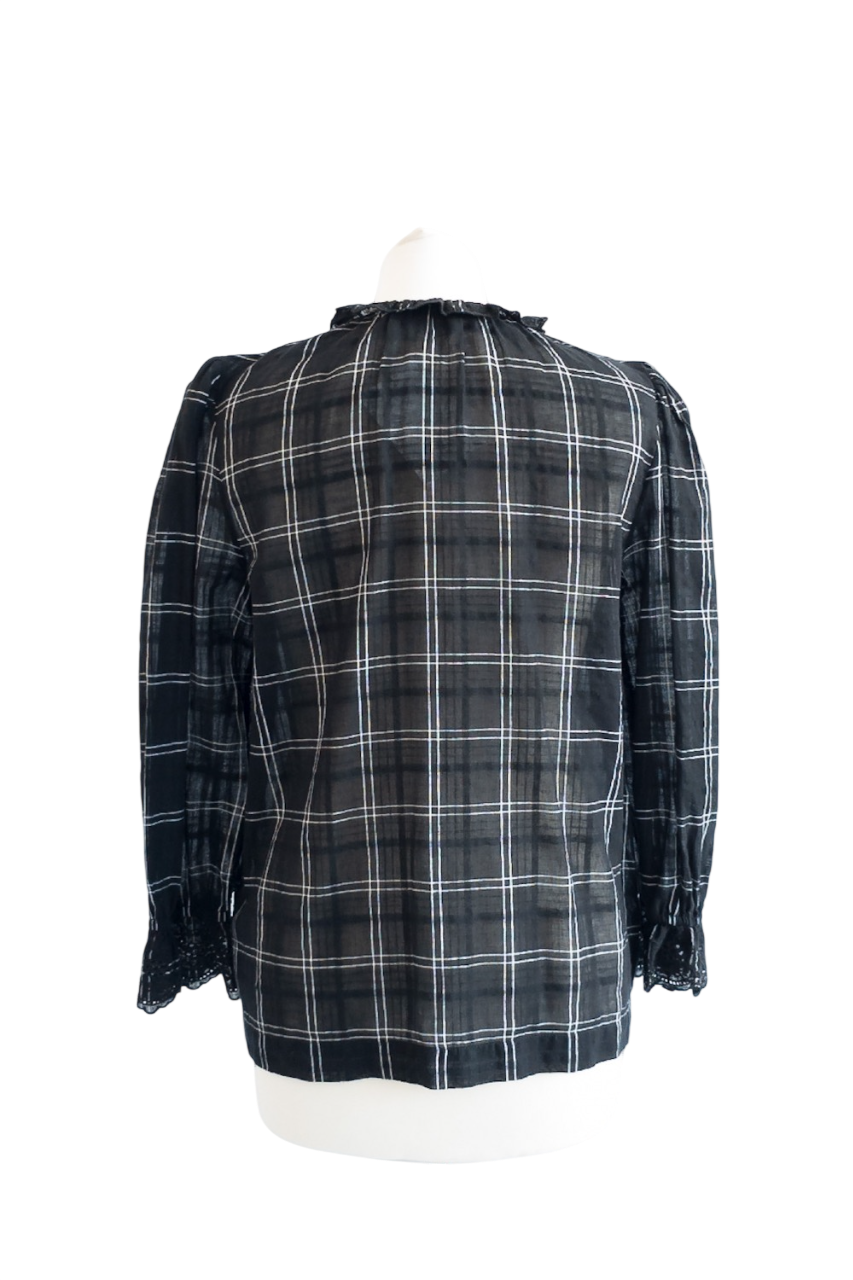 Wyse London Camila Check Broderie Trim Shirt - Black UK 6