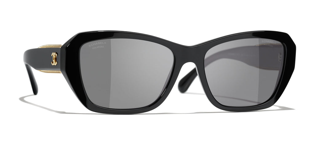 Chanel Black/Gradient Grey Polarised Rectangular Butterfly Sunglasses 0CH5516
