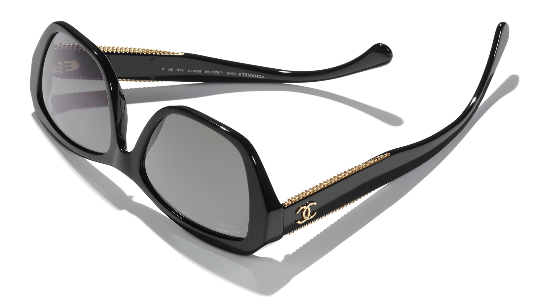 Chanel Black/Gradient Grey Polarised Rectangular Butterfly Sunglasses 0CH5516