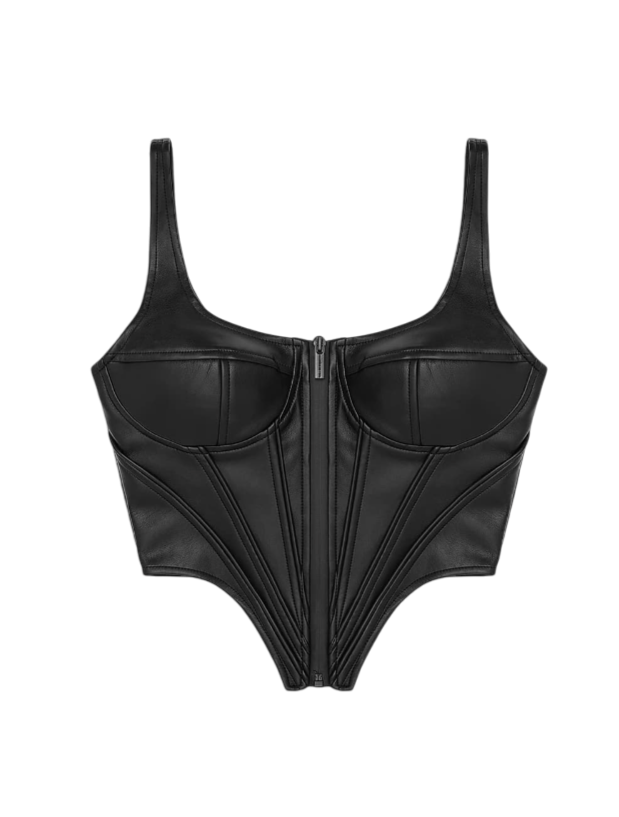 maniere de voir Black Leather Look Corset Top UK 8