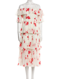 SELF PORTRAIT White/red Tiered Floral Print Midi Length Dress UK 12
