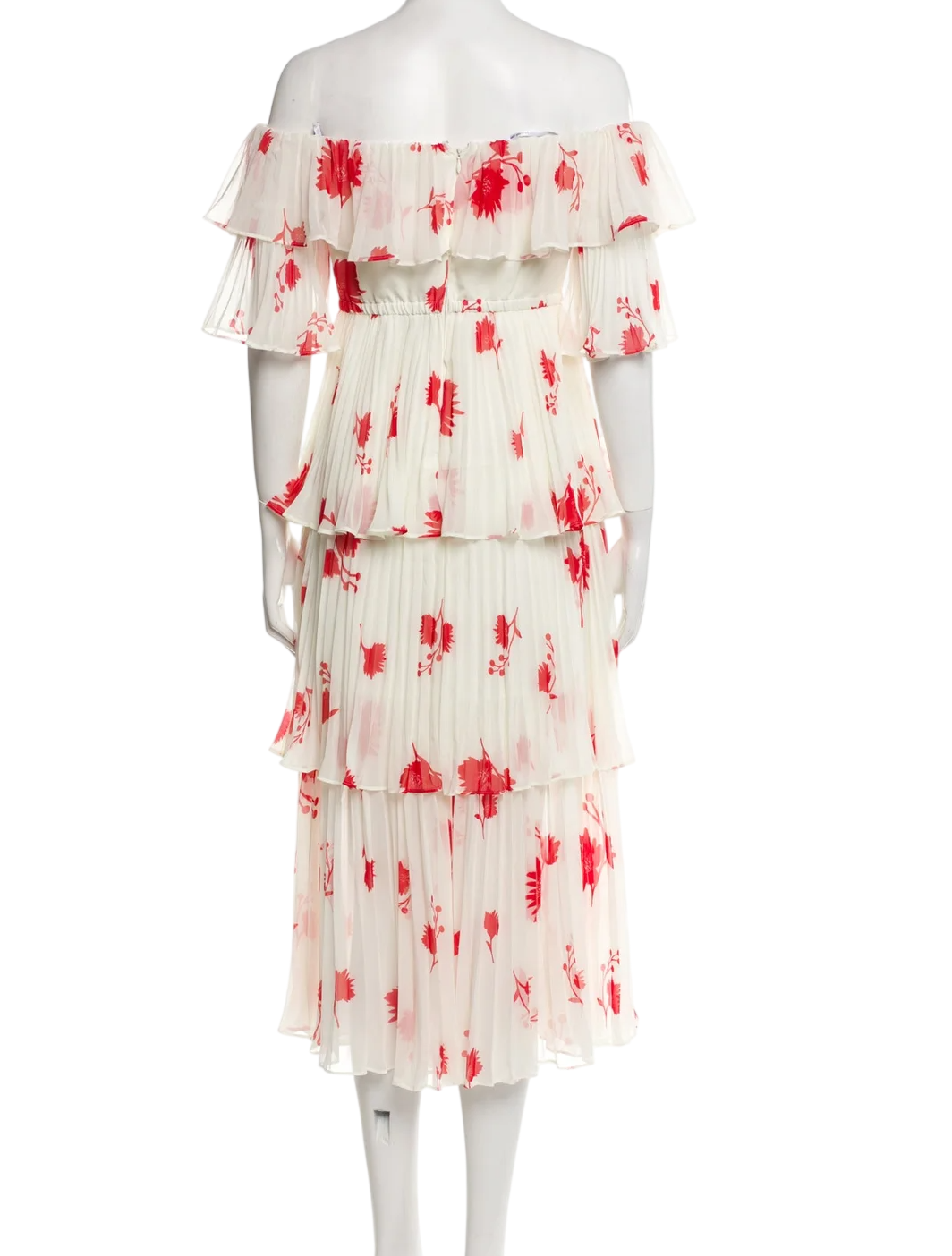 SELF PORTRAIT White/red Tiered Floral Print Midi Length Dress UK 12