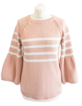 Boden Pink Cotton Bell Sleeve Jumper With White Stripes UK M