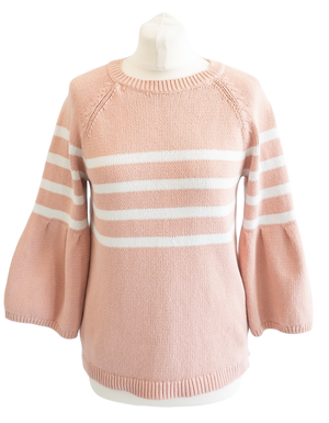 Boden Pink Cotton Bell Sleeve Jumper With White Stripes UK M