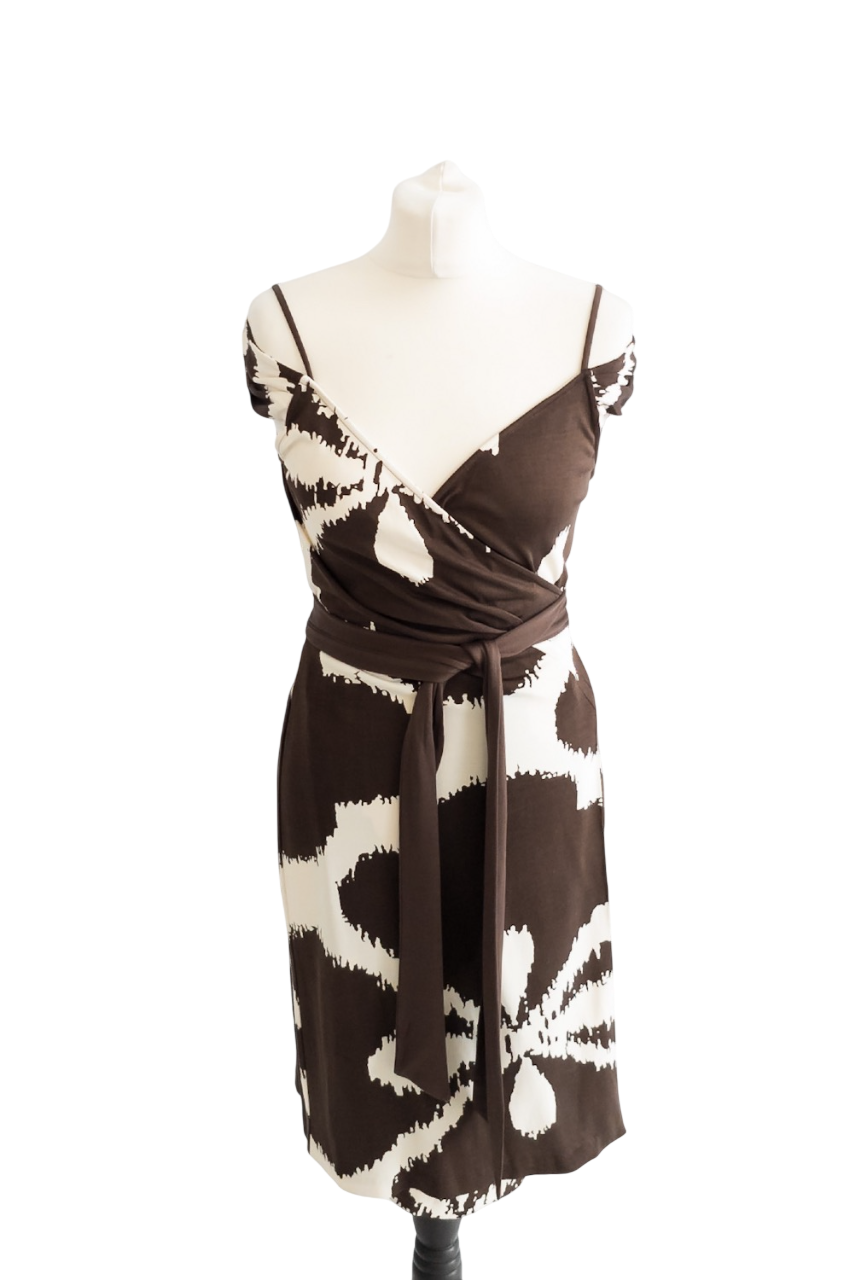 Diane von Furstenberg Brown Silk Wrap Mini Dress US8 UK 12